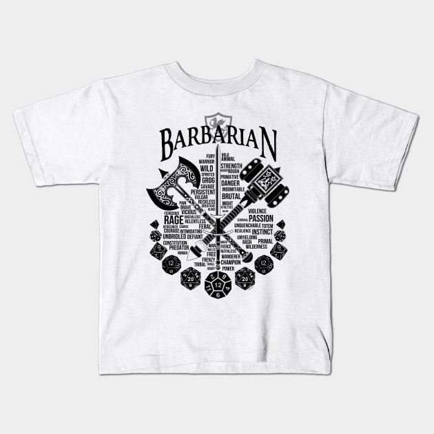 RPG Class Series: Barbarian - Black Version Kids T-Shirt by Milmino